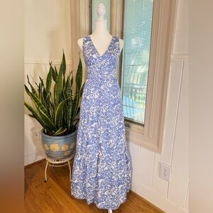 Jessica Simpson Blue White Tropical Resort Maxi Dress